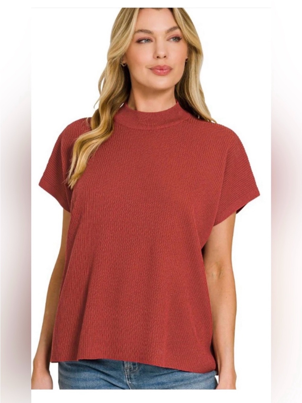 Zenana Outfitters Lavender Ribbed Short Sleeve Knit Top - Picture 5 of 5
